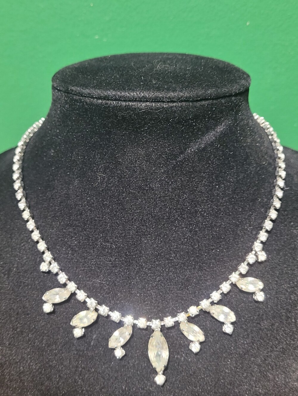 Sparkling Clear Rhinestone Crystal Marquise Drop Necklace - Unsigned